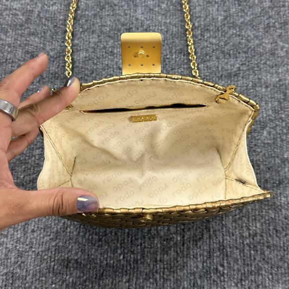 Vintage Rodo Clutch Gold Woven Metal Chain Shoulder Bag Crossbody Evening Luxury - Picture 7 of 14